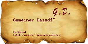 Gemeiner Dezső névjegykártya